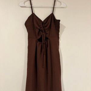 Forever 21 Chocolate Brown Ruched Cutout Midi Dress